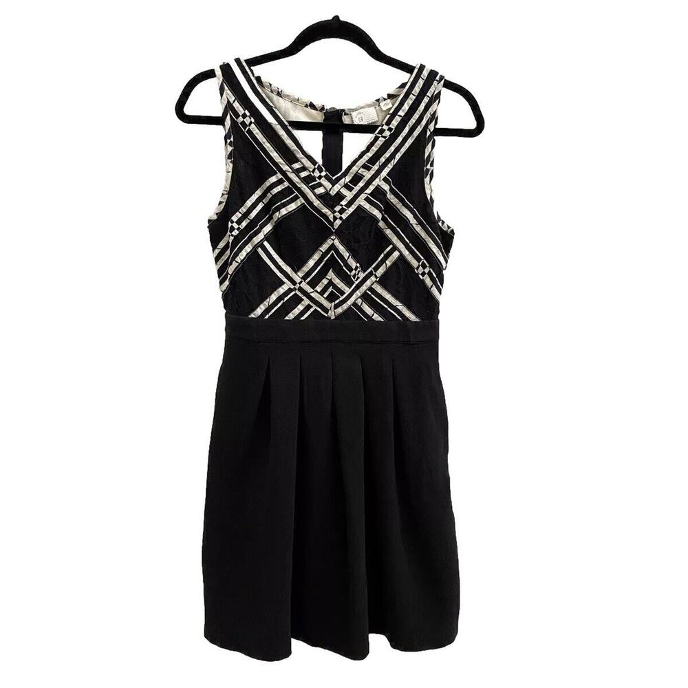ANTHROPOLOGIE Postmark Dress 9-H15 S'CL Black/White Pleated Size 6 Pockets